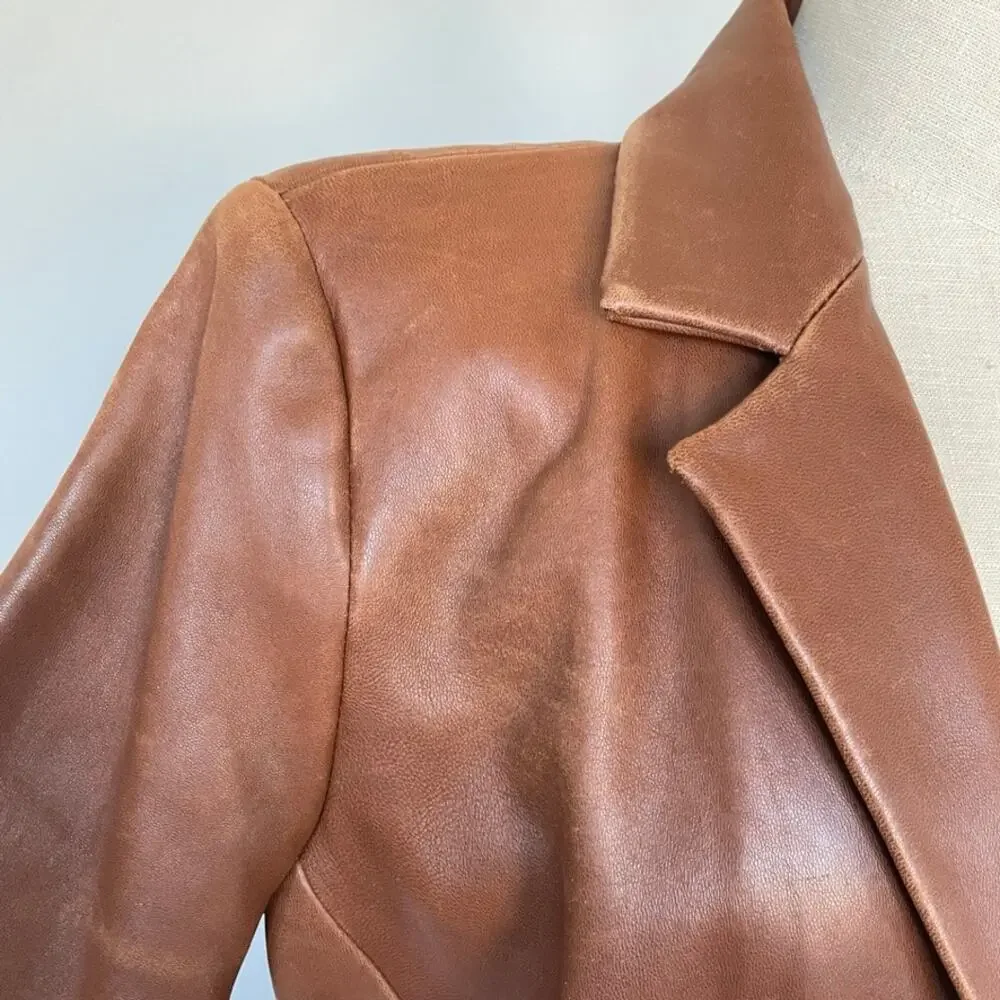 Jones New York Brown Leather Blazer Jacket Vintage Distressed Small